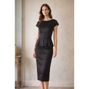 Ted Baker London Black Cap Sleeve Peplum Sheath Dress Size 1 US 4 Cocktail Work